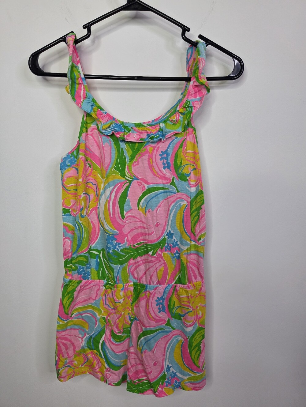Lilly Pulitzer GIRLS Cotton Floral Abstract Ruffle Romper, Size 12-14